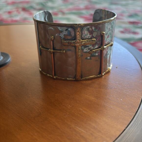 Anju NWT Stainless, brass and copper mixed metal cross cuff bracelet - Picture 2 of 3